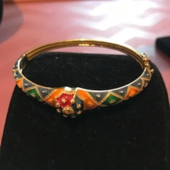 Sterling silver and enamel bangle - Picture 7 of 8